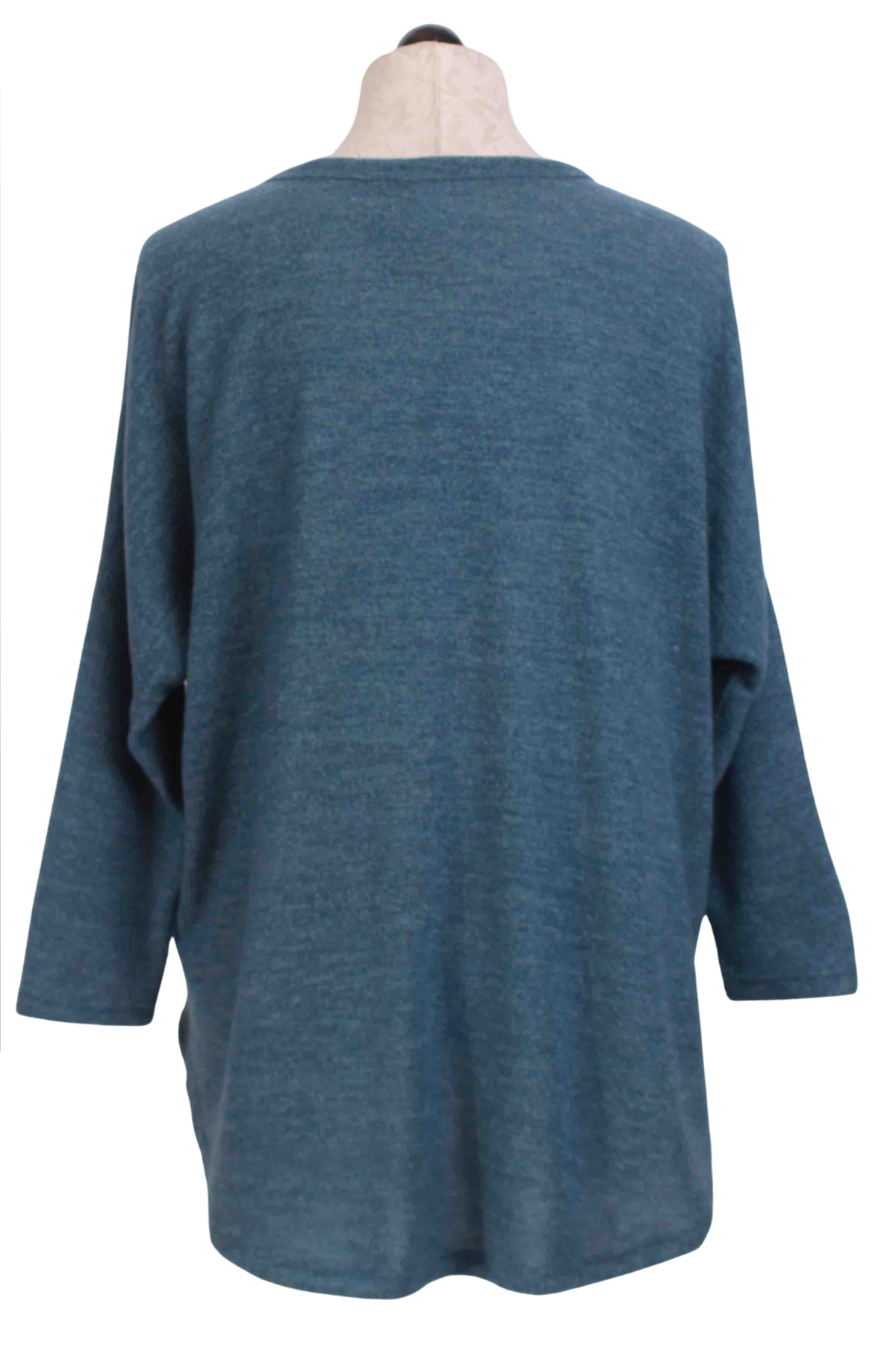 back view of Blue Brushed Hi Lo Dolman Sleeve Top by Inoah