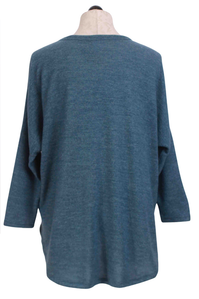 back view of Blue Brushed Hi Lo Dolman Sleeve Top by Inoah