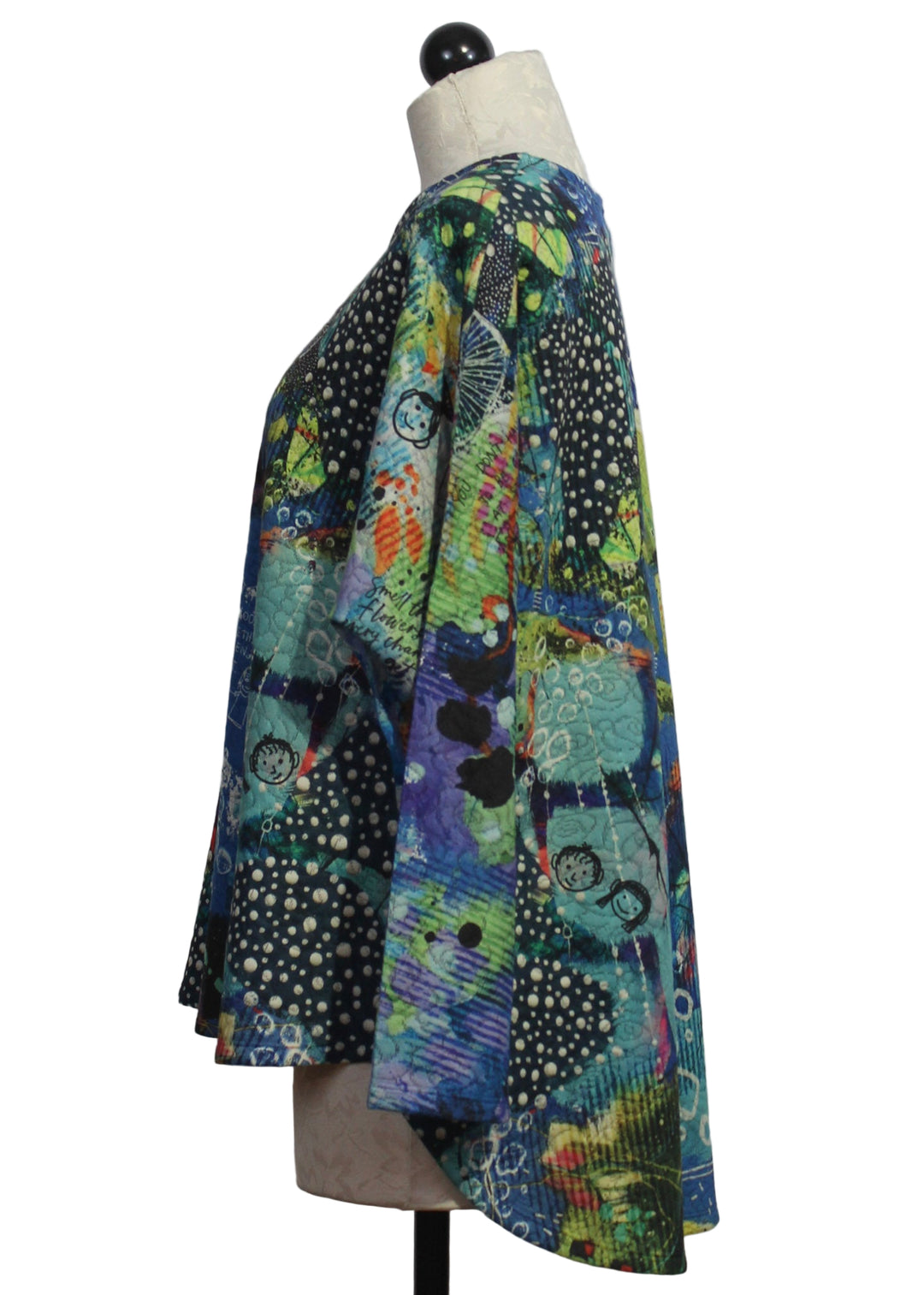 side view of Marine colored Hi Lo Dolman Long Sleeve Crew by Inoah