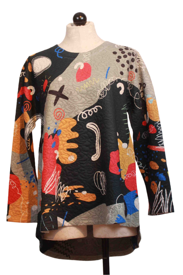 Colorful Windy Print Long Sleeve Flared Hi Lo Top by Inoah