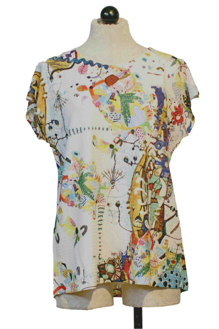 White Multi Color Pop Short Sleeve Crew Neck Top by Inoah