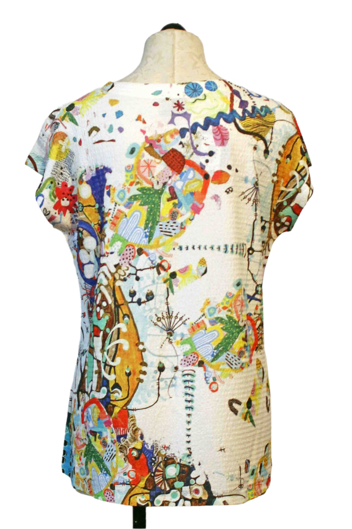 back view of White Multi Color Pop Short Sleeve Crew Neck Top by Inoah
