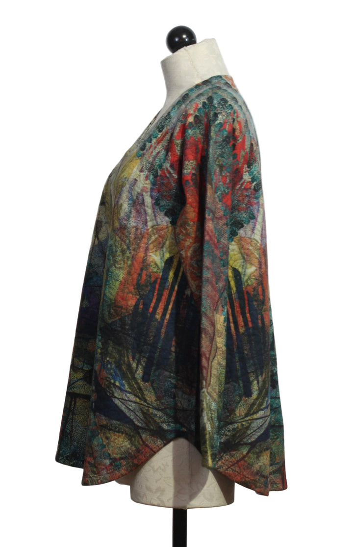 side view of Oversized Cowl Neck Pullover by Inoah in the Happier Print