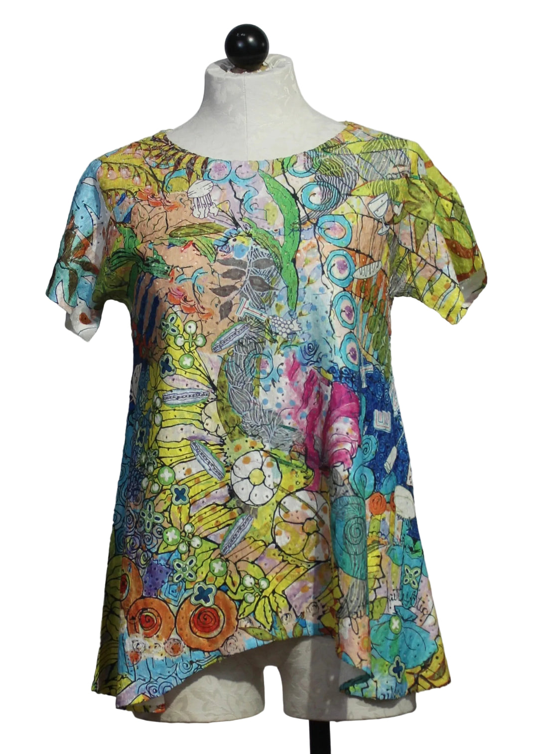Raya Short Sleeve Crew Neck A-Line Hi-Lo Top by Inoah