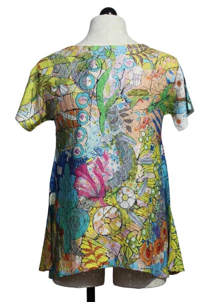 back view of Raya Short Sleeve Crew Neck A-Line Hi-Lo Top by Inoah