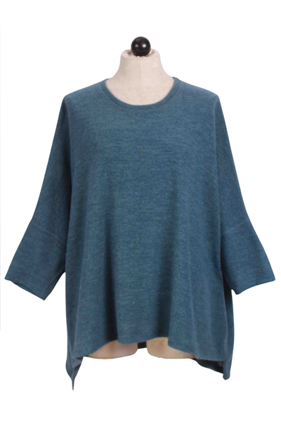 Blue Brushed Dolman Sleeve Crew Neck Top by Inoah