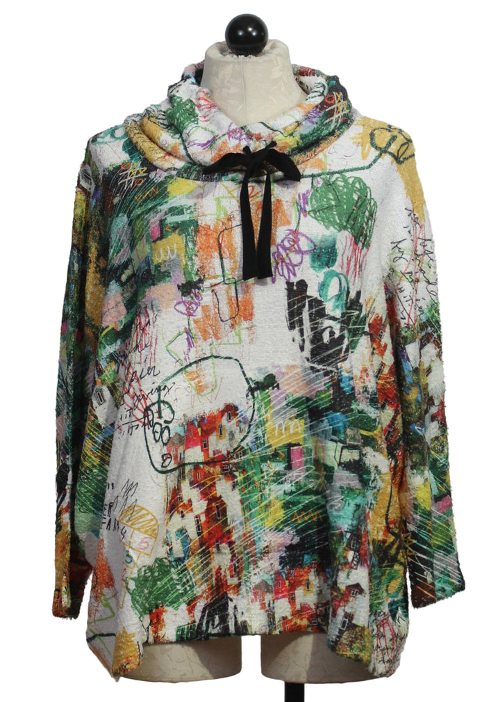 Oversized Cowl Neck Pullover by Inoah in the Happier Print