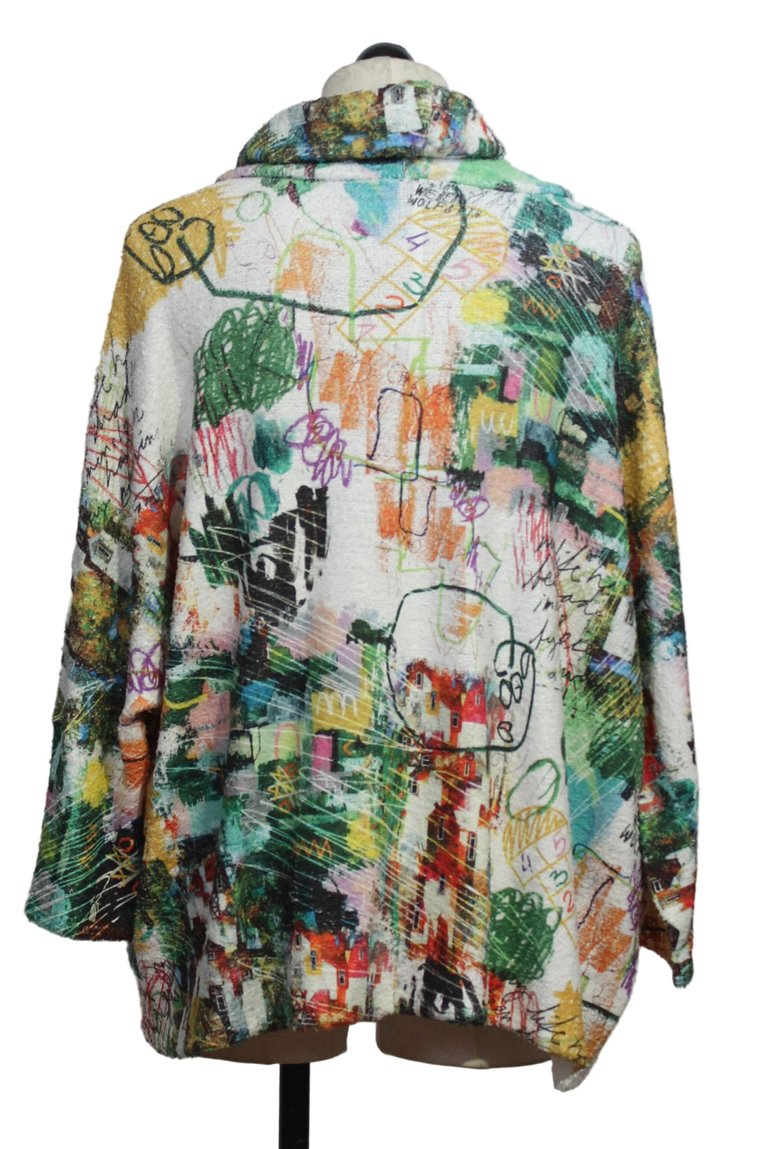 back view of Oversized Cowl Neck Pullover by Inoah in the Happier Print