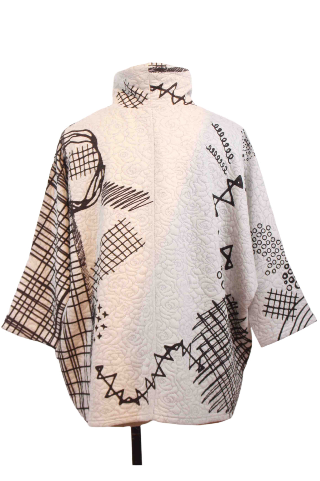 back view Black/Cream Quilted "The Grid" Dolman Sleeve Rolled Neck Top-Inoah