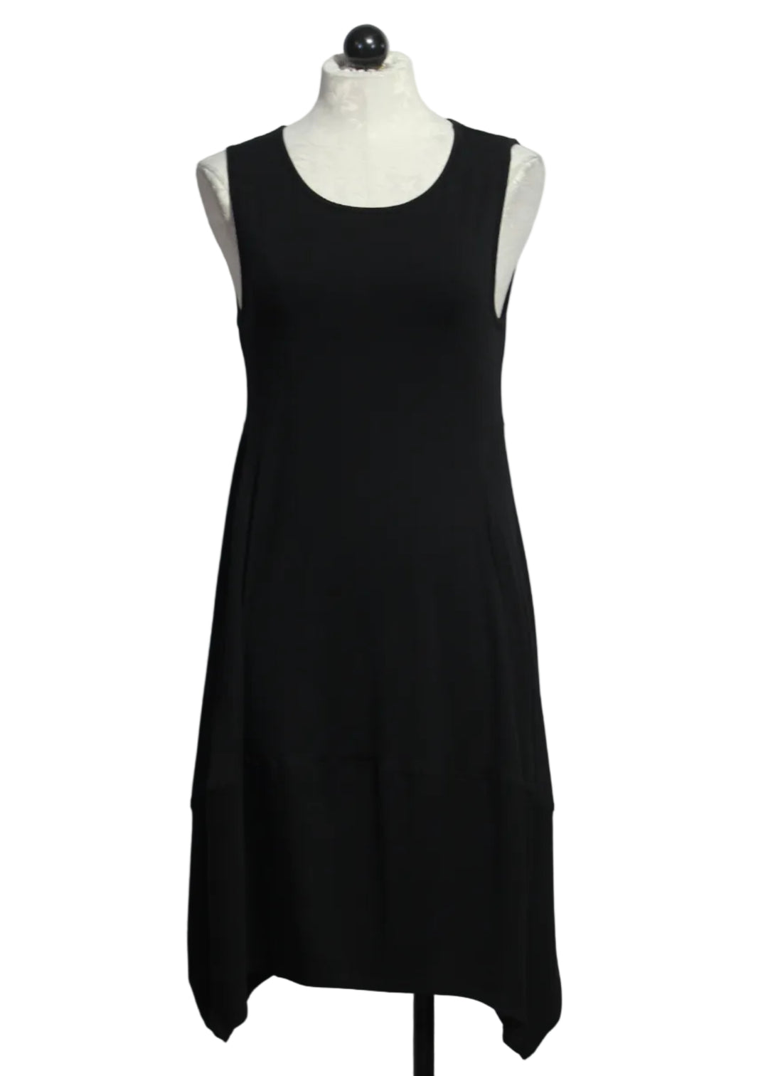 Black Sleeveless Didi Dress by Kozan with a curved hemline