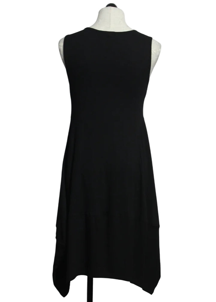 Black Sleeveless Didi Dress by Kozan with a curved hemline