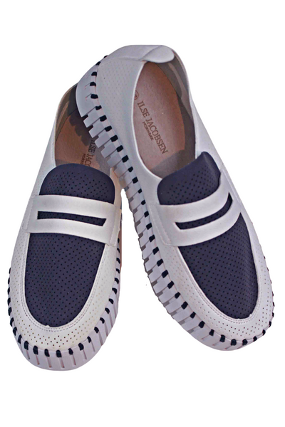 Navy colored Tulip Platform Penny Loafer by Ilse Jacobsen