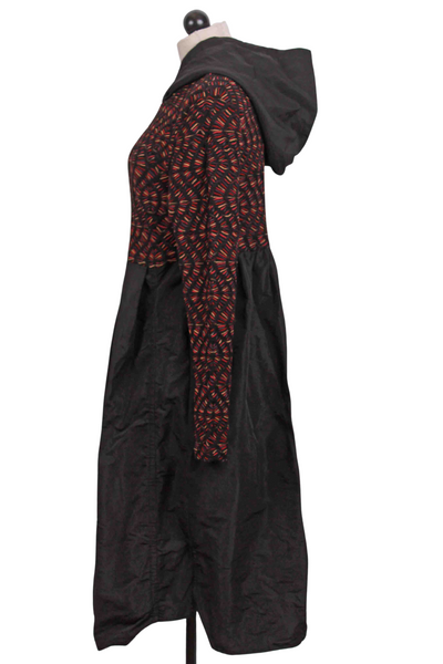 Side view of Long sleeve swirly knit top Hooded Teagan Dress by Kozan