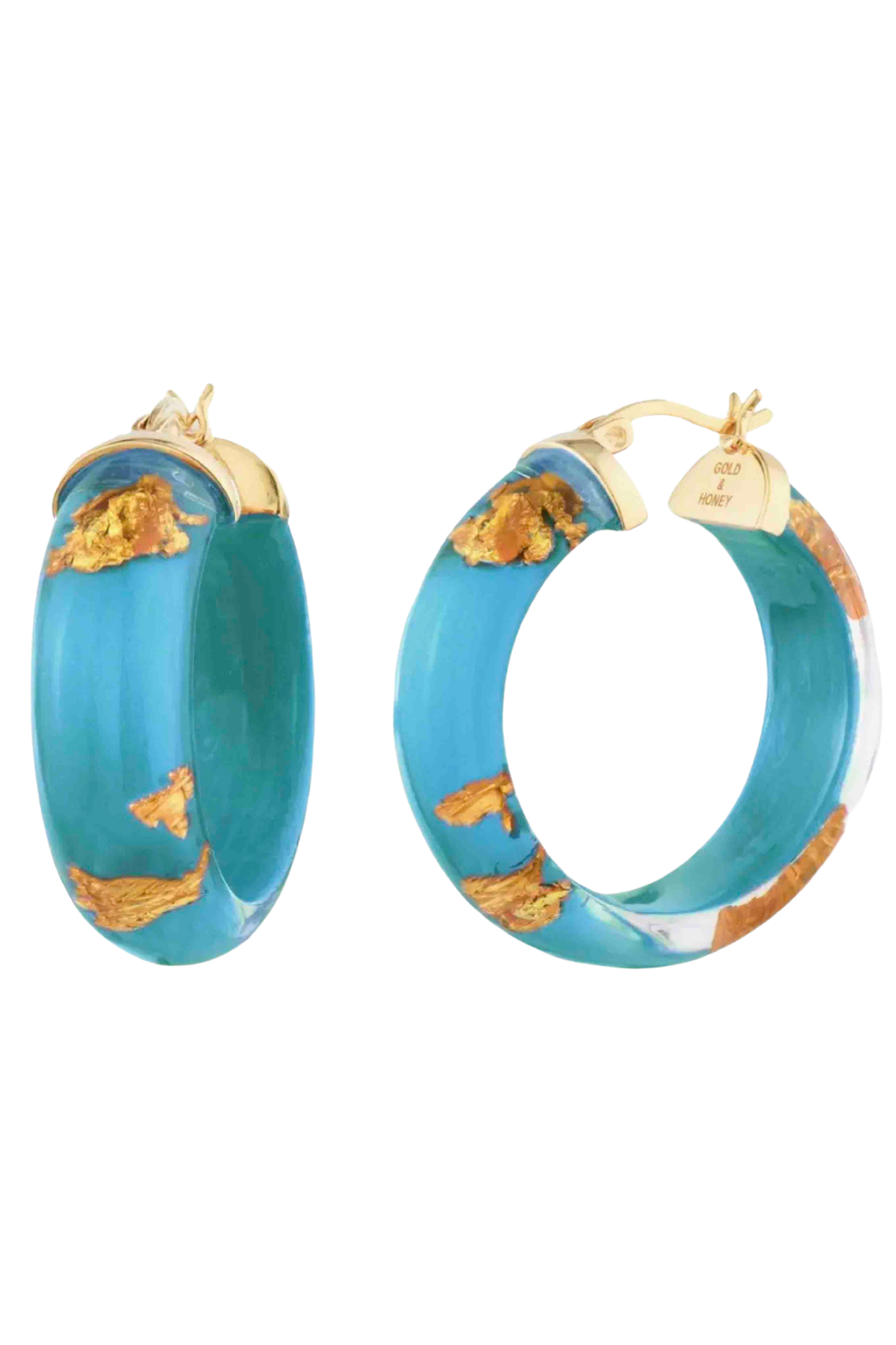 Teal colored Products 24K Gold Leaf Hoops by Gold and Honey
