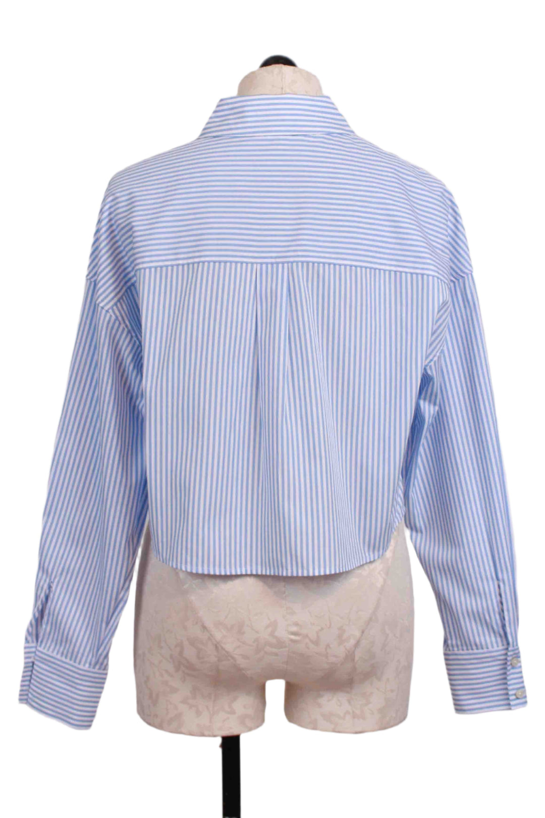 back view of Blue and White Stripe The Crop Ex Boyfriend Shirt by Favorite Daughter