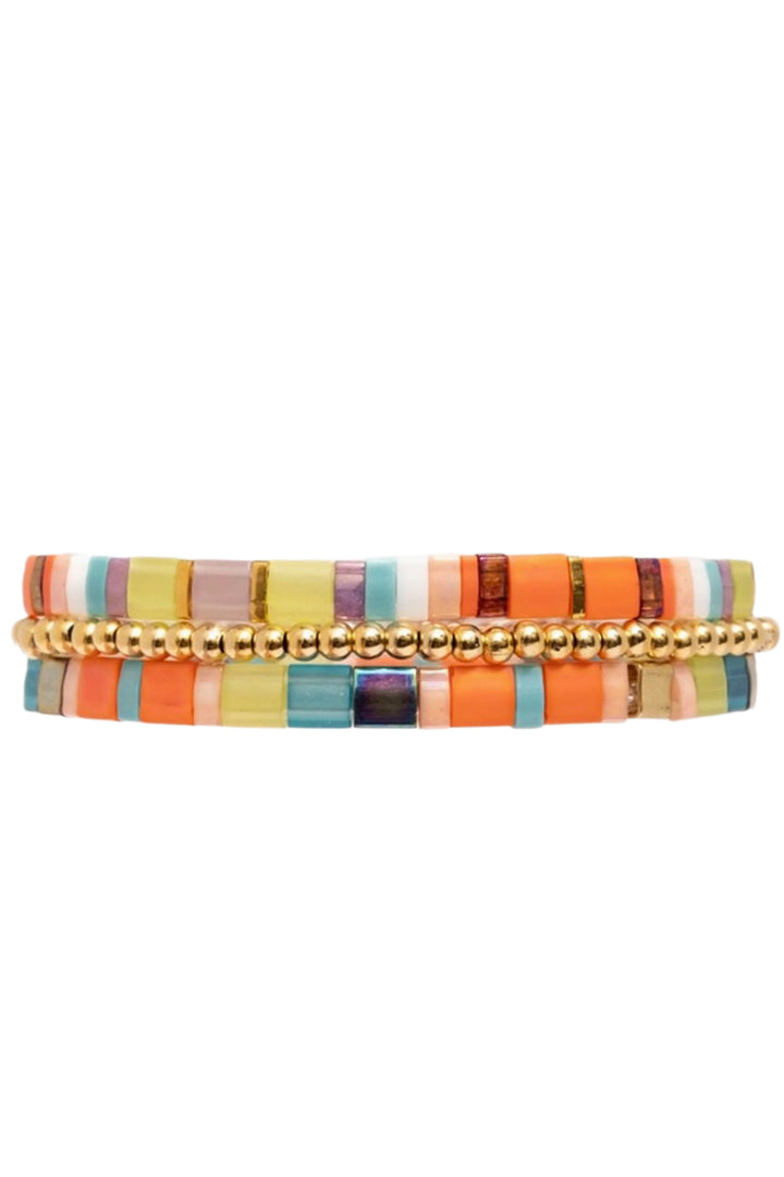 Set of 3 Aqua/Orange Miyuki Tila Bracelets by Mayana Design Co stacked up