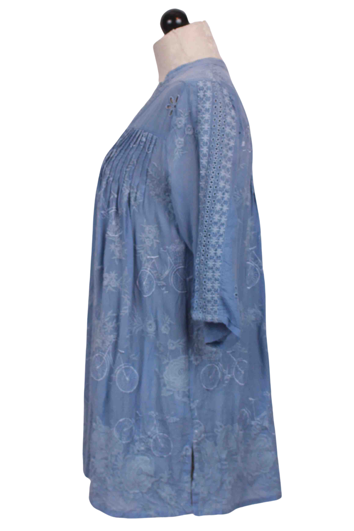 Side view of Blissful Blue Tili Ryder Tunic by Johnny Was
