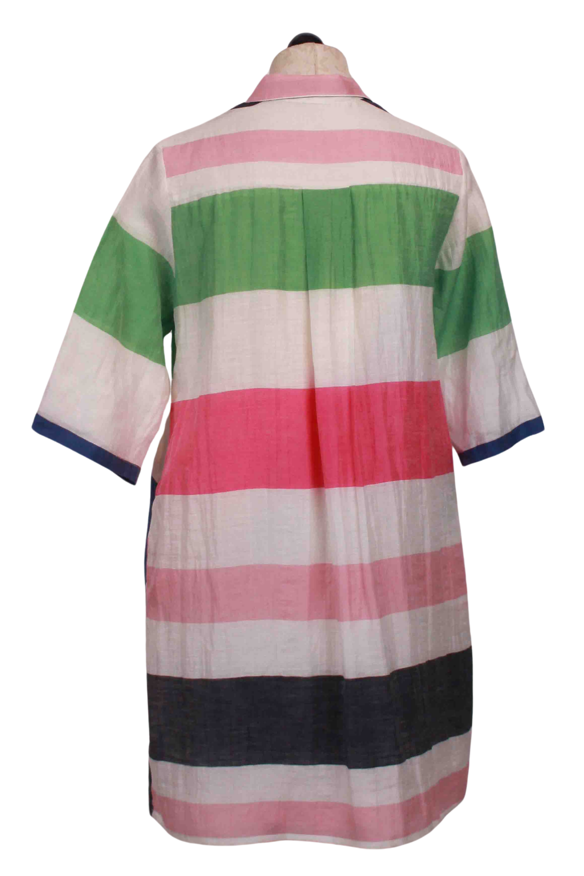 back view of Tyanna Multicolor Stripe Linen Dress by Vilagallo