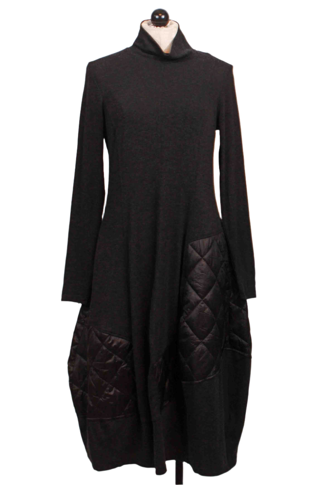 Black Urban Mock Neck Long Sleeve Knit Dress with quilted patched by Alembika  