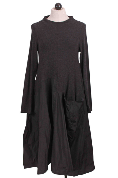 Charcoal Urban Mixed Fabric Dress by Alembika with a mock neck and taffeta skirting