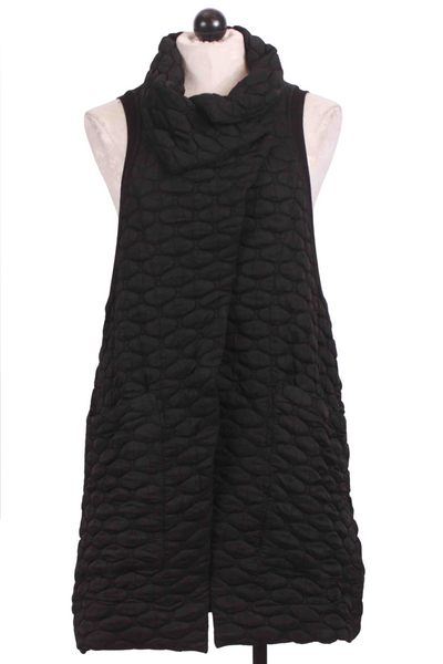 Black Long Bubble Quilted Vest by Alembika