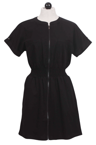Black Short Sleeve Zip Through Utility Dress by Apricot with Elastic Waistband