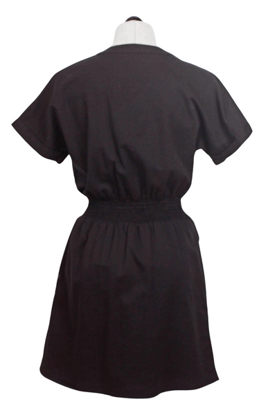 back view of Black Short Sleeve Zip Through Utility Dress by Apricot with Elastic Waistband
