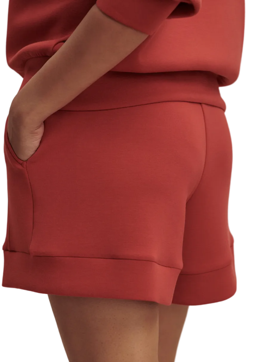 back view of model wearing the Atrium High Rise Short 4.5 In Bossa Nova Color by Varley 