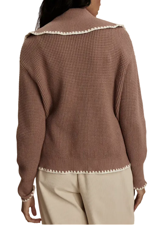 back view of Ginger Snap Colored Sibley Soft Knit Zip Front Jacket by Varley