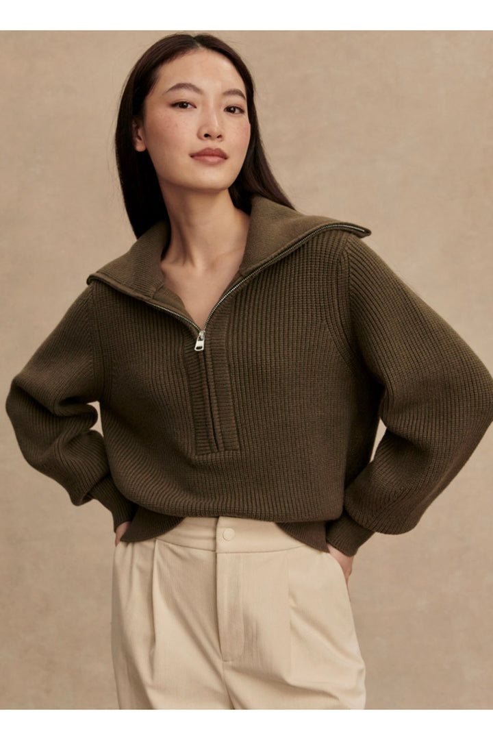 Maura Half Zip Rib Knit by Varley in Olive Night