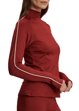 side view of The Always Warm Mock Neck Baselayer by Varley in Red Dahlia Marl
