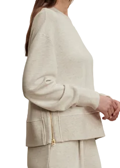 side view of The Philippe Crop Sweat by Varley in Ivory Marl