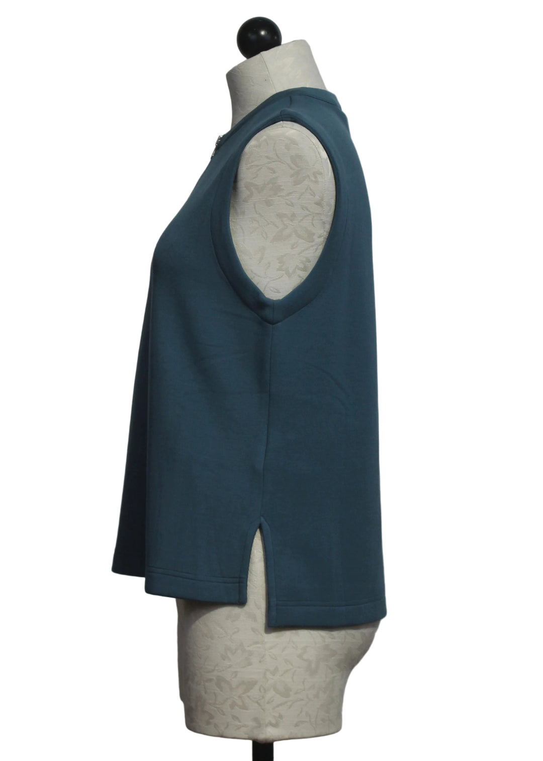 side view of Simmons Half Zip Tank by Varley in Mallard Blue