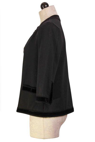 Side view of Black Velvet Trimmed Open Front Jacket by Testimony