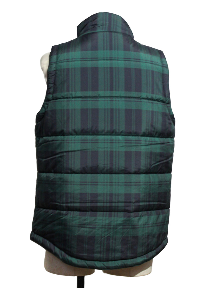 Back view of  Navy Green Black Watch Plaid Puffer by Gretchen Scott 