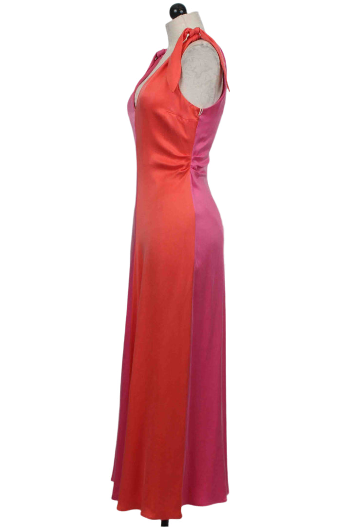 side view of Coral/Pink Verity Two Tone Midi Dress by Fifteen Twenty