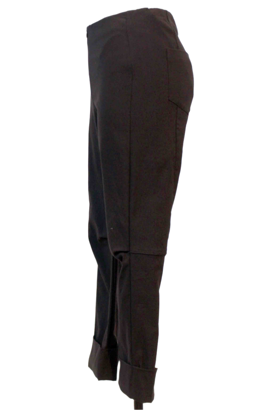 side view of Black Verona Cropped Cuffed Straight Leg Pant by Porto