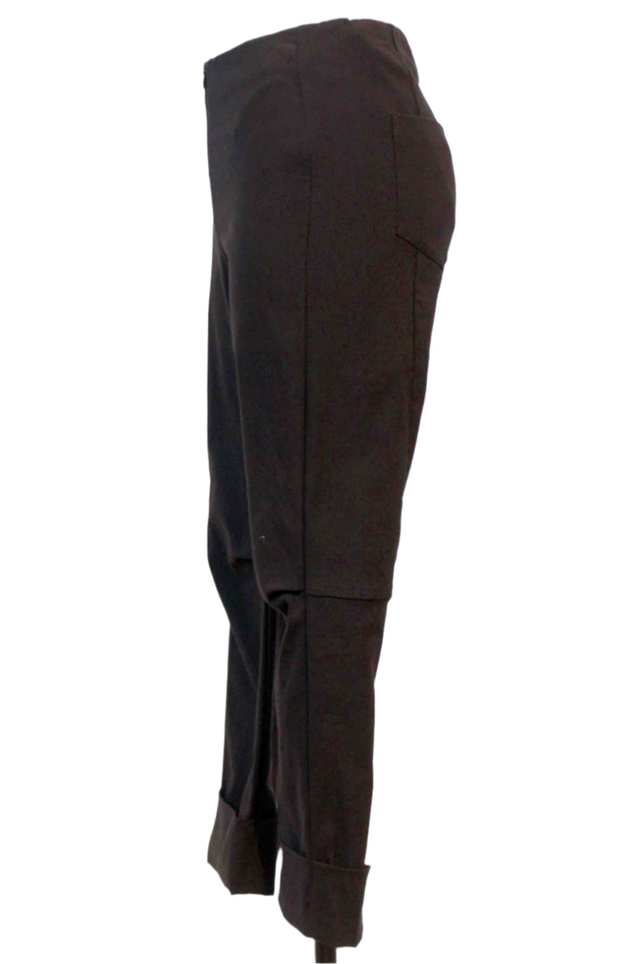 side view of Black Verona Cropped Cuffed Straight Leg Pant by Porto