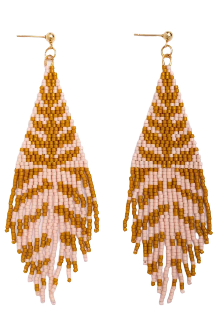 Pink/Mustard  Beaded Handwoven Vine Fringe Earrings by Mayana Designs Co 