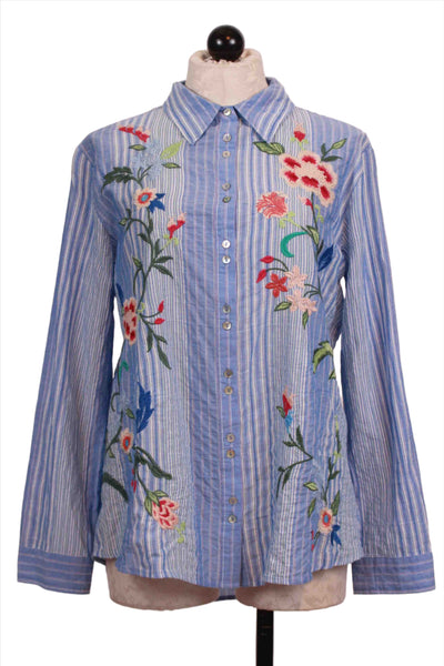 Aster Stripe embroidered Double Button Shirt by Johnny Was