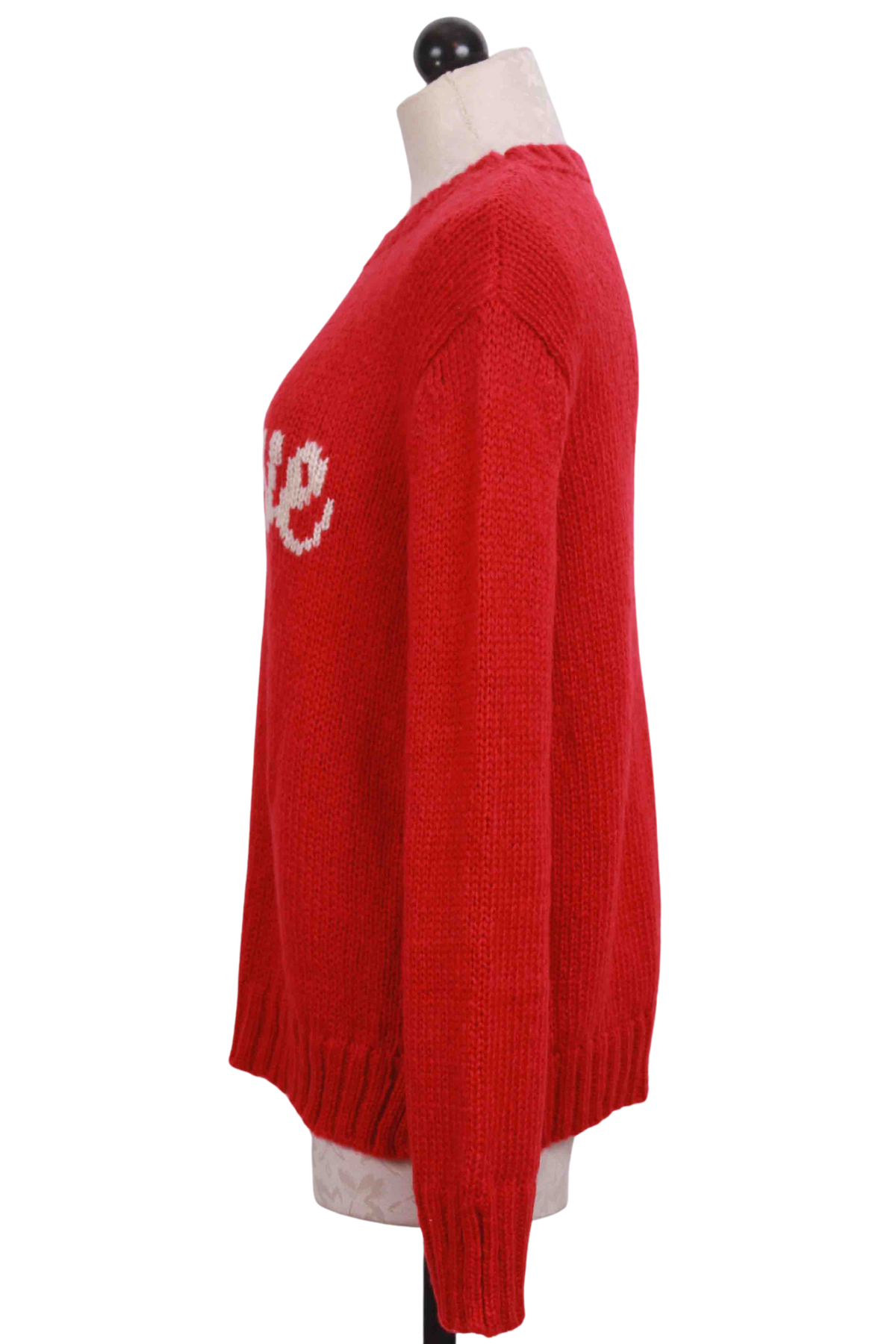 side view of Red Ginger and Half Moon Believe Chunky Pullover by Wooden Ships