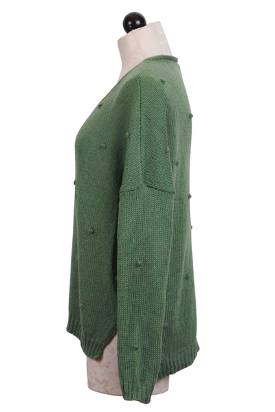 side view of Shadle Green Mini Popcorn V Neck by Wooden Ships