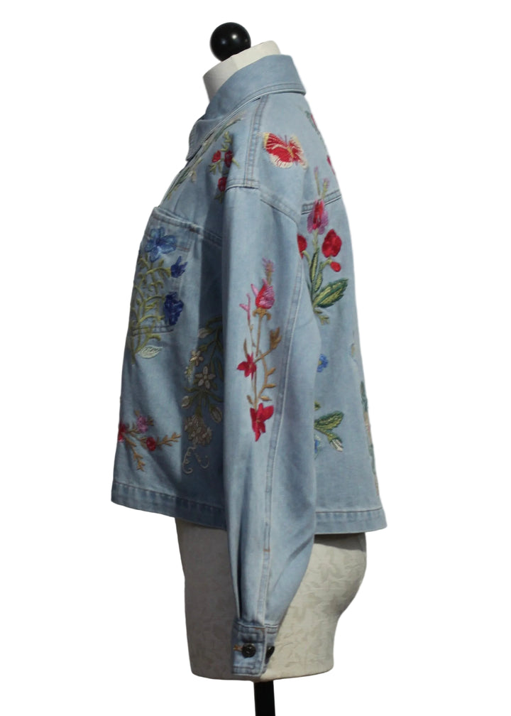 side view of Beatrix Cropped Denim Jacket by Johnny Was