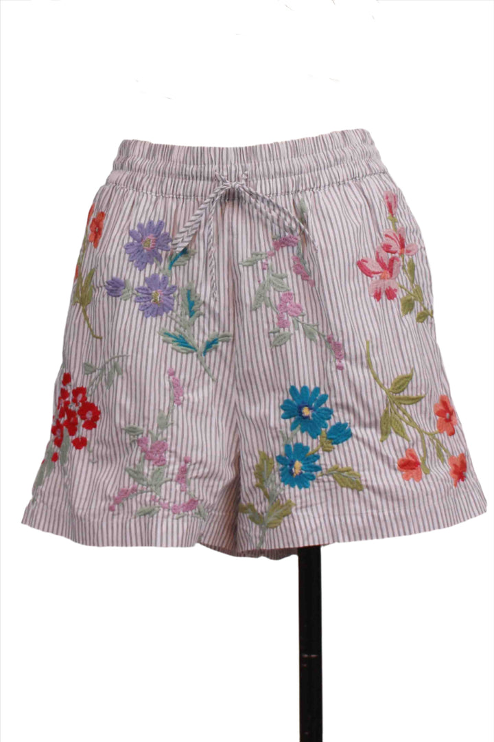 Striped Embroidered Evangeline Drawstring Short by Johnny Was