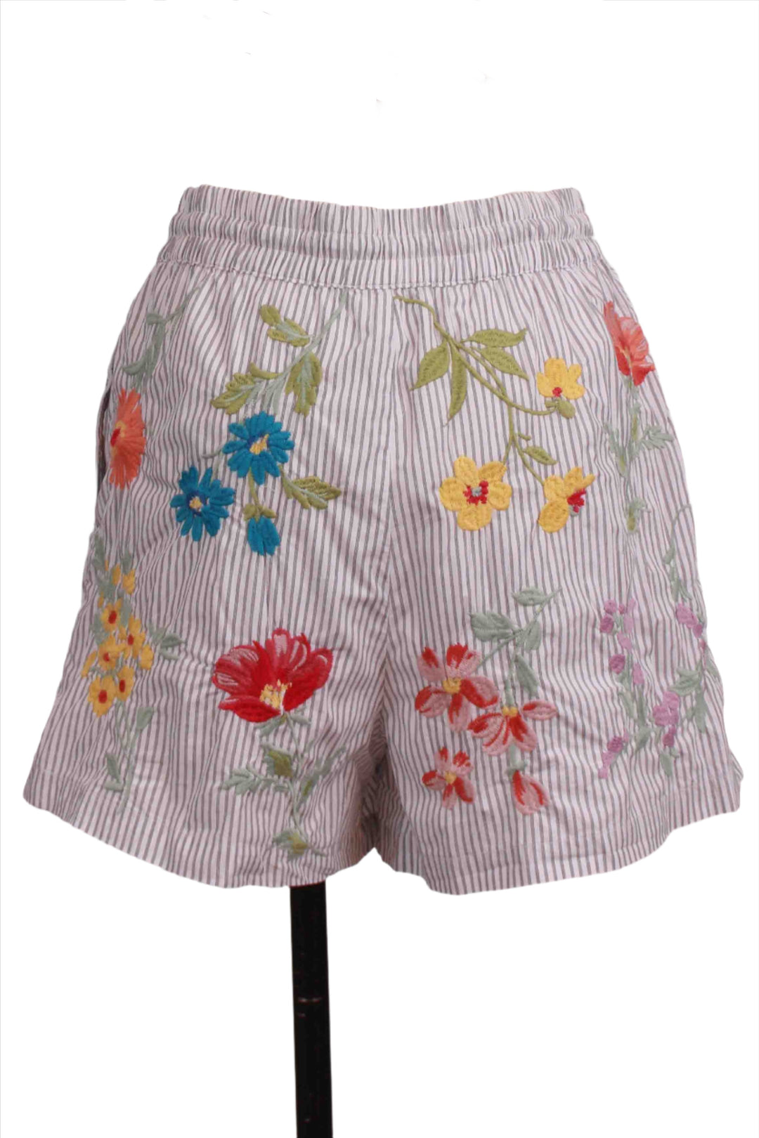 back view of Striped Embroidered Evangeline Drawstring Short by Johnny Was