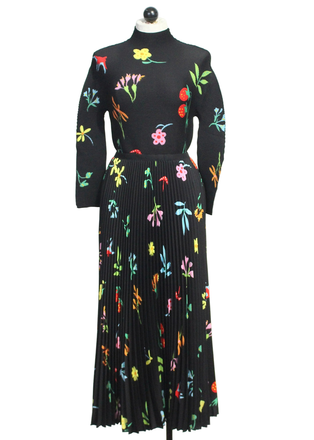 The Daisy Pleated Skirt Black Mix by Wild Cosmos with the matching long sleeve Daisy Pleated Top by Wld Cosmos
