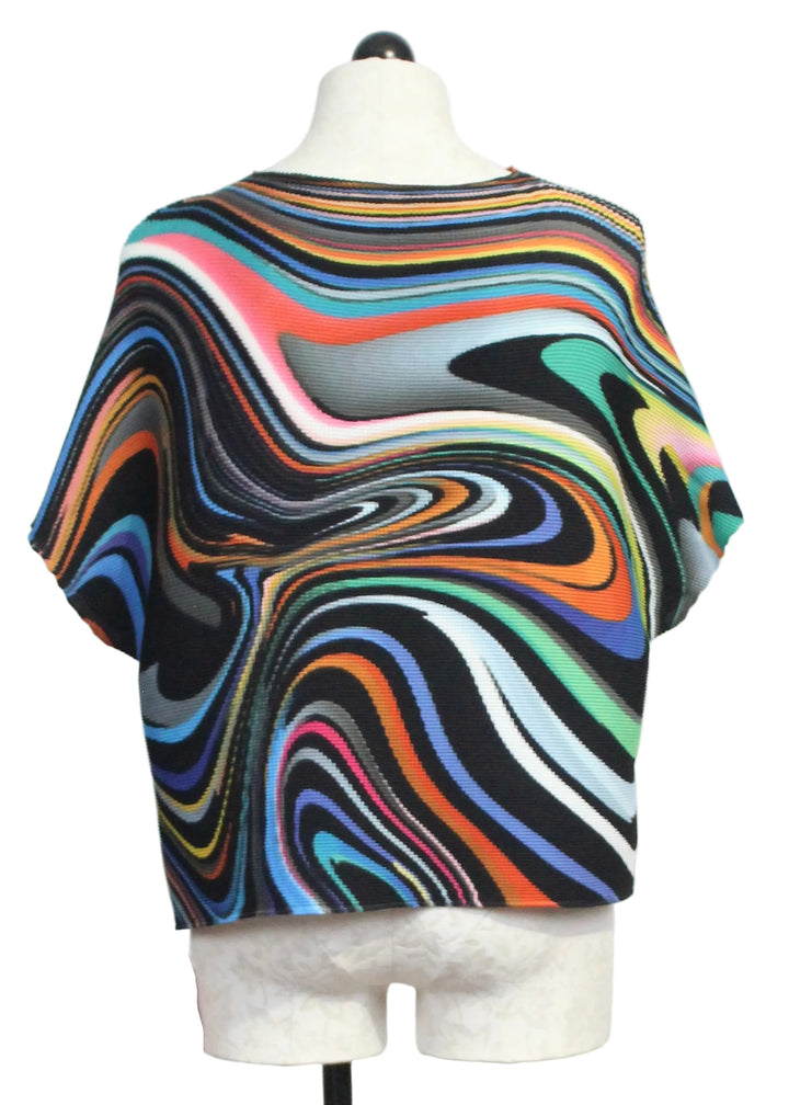 Back view of The Short Sleeve Emily Swirl Oil Paint Top by Wild Cosmos