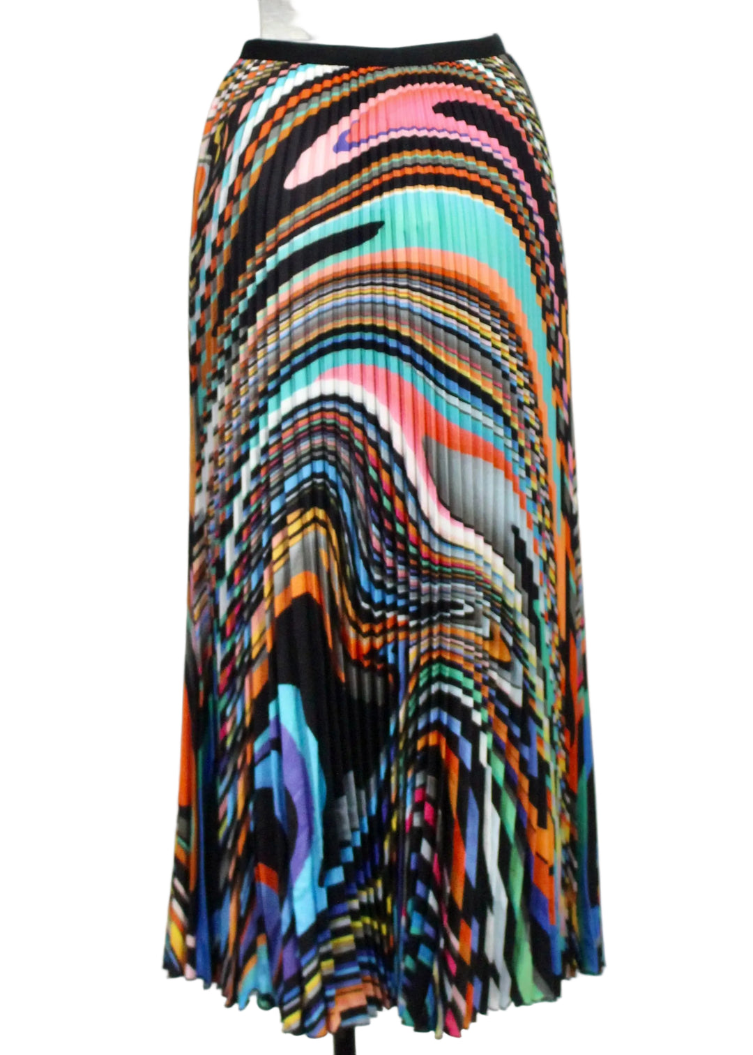 Back view of Emily Swirl Oil Paint Pleated Skirt by Wild Cosmos