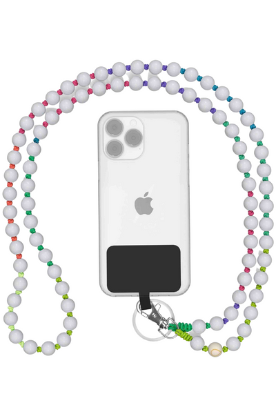 Handmade Knotted White Rainbow Beaded CellPhone Chain by Dropletsy