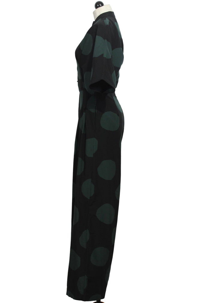 Side view of Black and Green Polka Dot Siloe Jumpsuit by SKFK